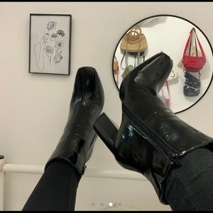 Black shiny heeled fall boots zipper tall